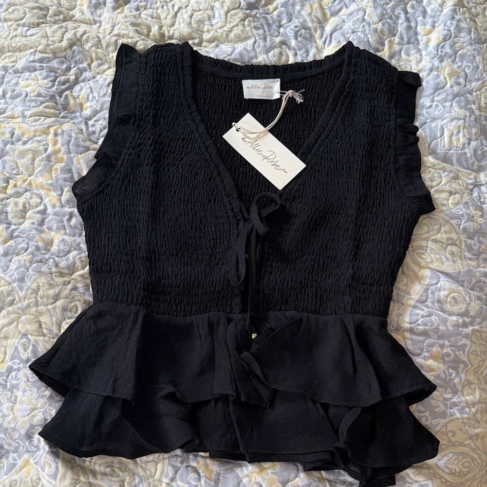 Chic Black Ruffled Blouse by Willow River